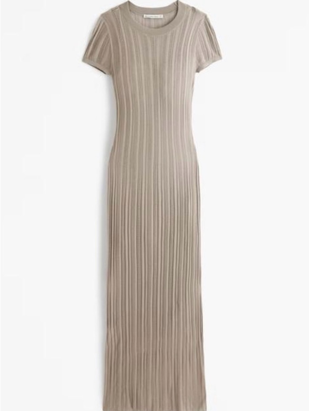 Abercrombie & Fitch Taupe Ribbed Short-Sleeve Maxi Dress